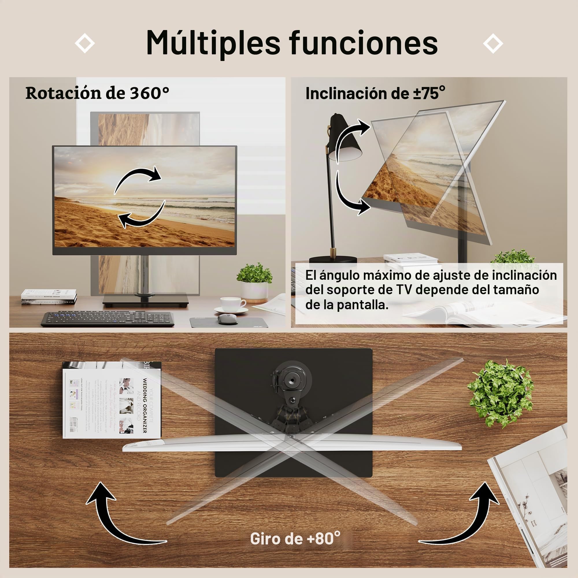 BONTEC Soporte Monitor de Brazo Único para Pantalla de 13-32 ”, Soporte Monitor Escritorio con Giro e Inclinación, Altura Ajustable, hasta10 kg, VESA 75/100 mm, Base de Vidrio Templado, para Oficina