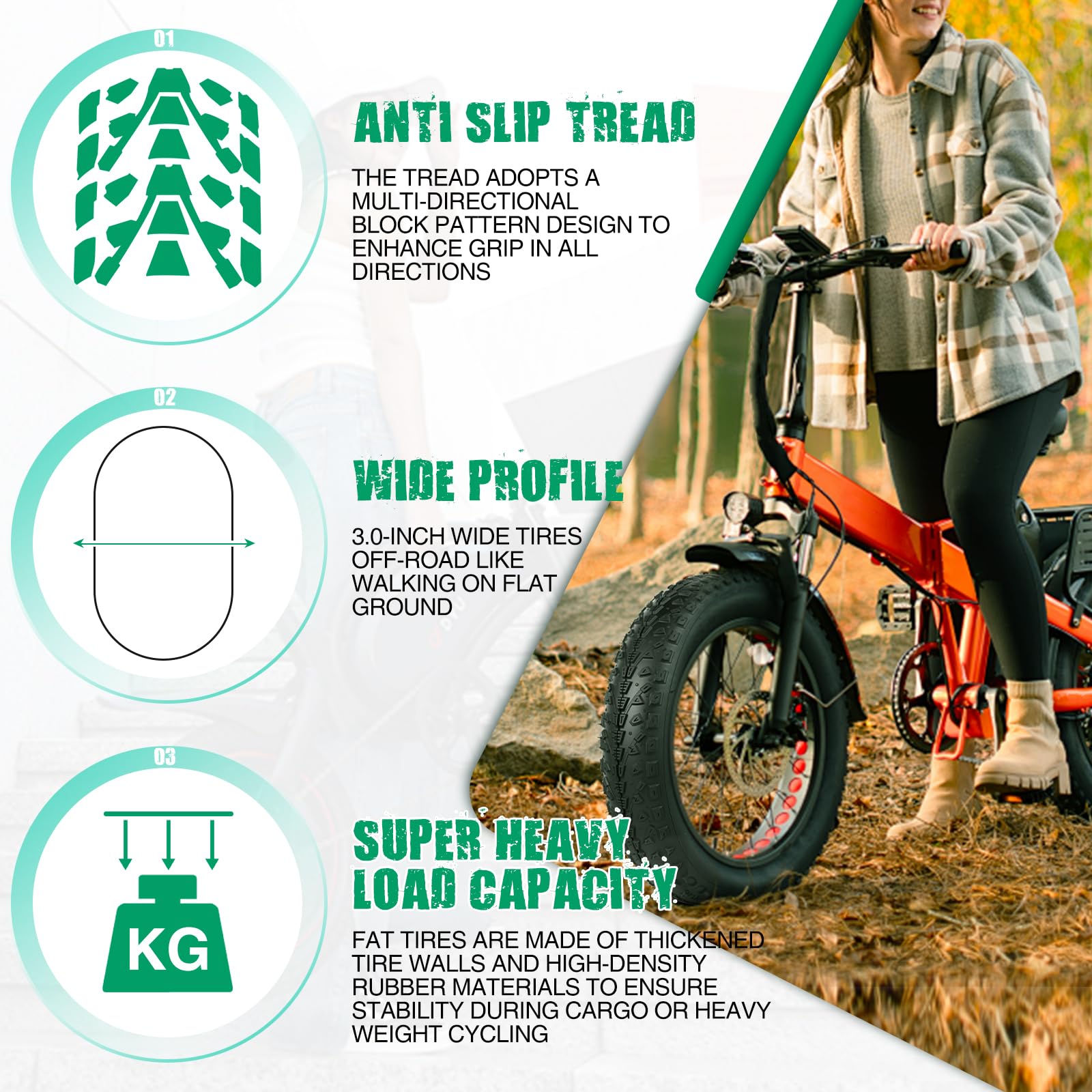 MEGHNA 16/20/26X3.0 Zoll E-Bike Reifen Fahrradmäntel kompatibel 76-305/76-406/76-559 MTB/Fat Tires/Snow&Electric Bike