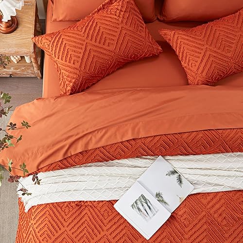 Miniatura 3 de Juego de edredón Queen de 7 piezas, cama copetuda naranja quemado en una bolsa con edredón y sábanas, juegos de ropa de cama para todas las