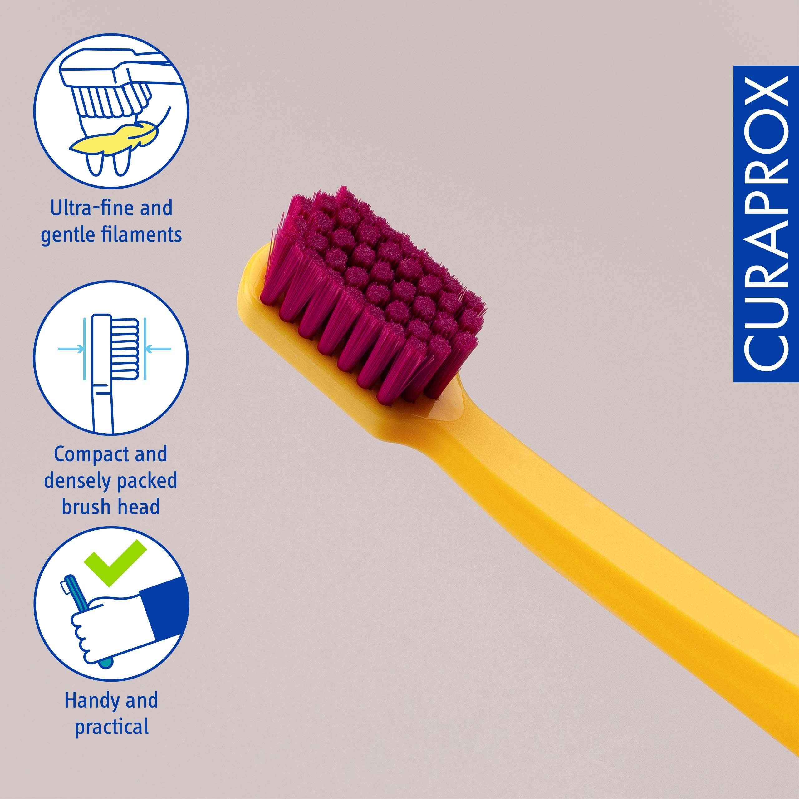Curaprox CS 12460 Velvet Soft Toothbrush - Sensitive Gum Care, Yellow, Burgundy - Image 3