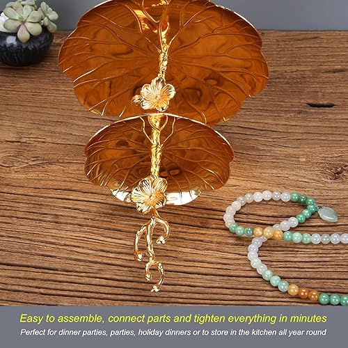 Miniatura 4 de Soporte para cupcakes de oro, bandeja de dos niveles de estilo europeo de oro fácil de montar material de metal para frutas secas para postre