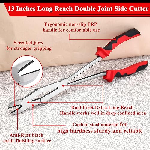 Miniatura 2 de Alicates de corte de alambre de doble pivote XL de largo alcance, cortadores laterales de doble articulación, alicates de corte de acción compuesta