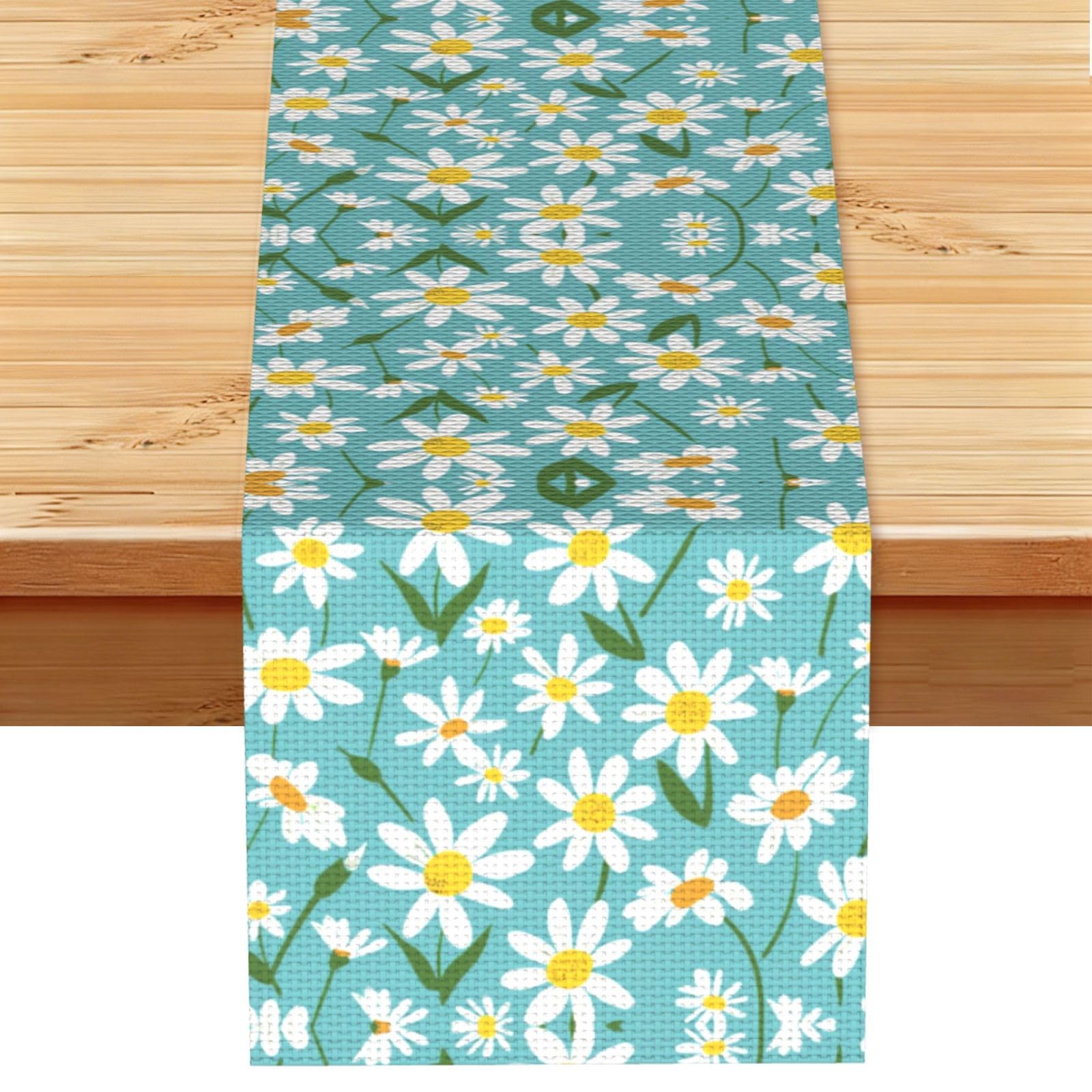 Cheerful White Daisy Field Printed Table Runner 13 x 72, Wrinkle Resistant Decor for Dining Table Coffee Table Fireplace