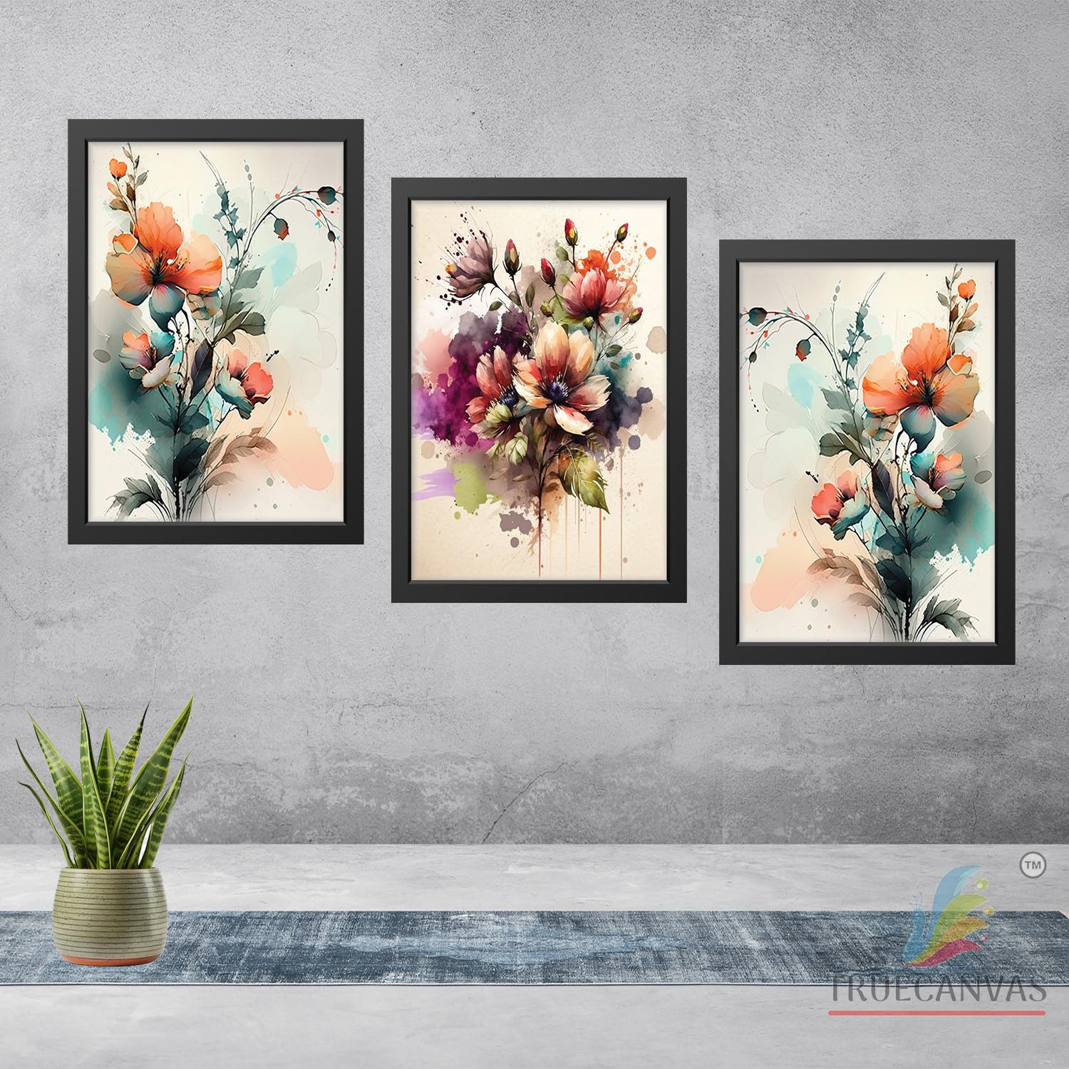 TRUECANVAS Abstract HD Print Painting Set of 3 With Frame for Home, Living Room Gallery & Office, Black, Size - 13.50 x 19.50 inch, SF193