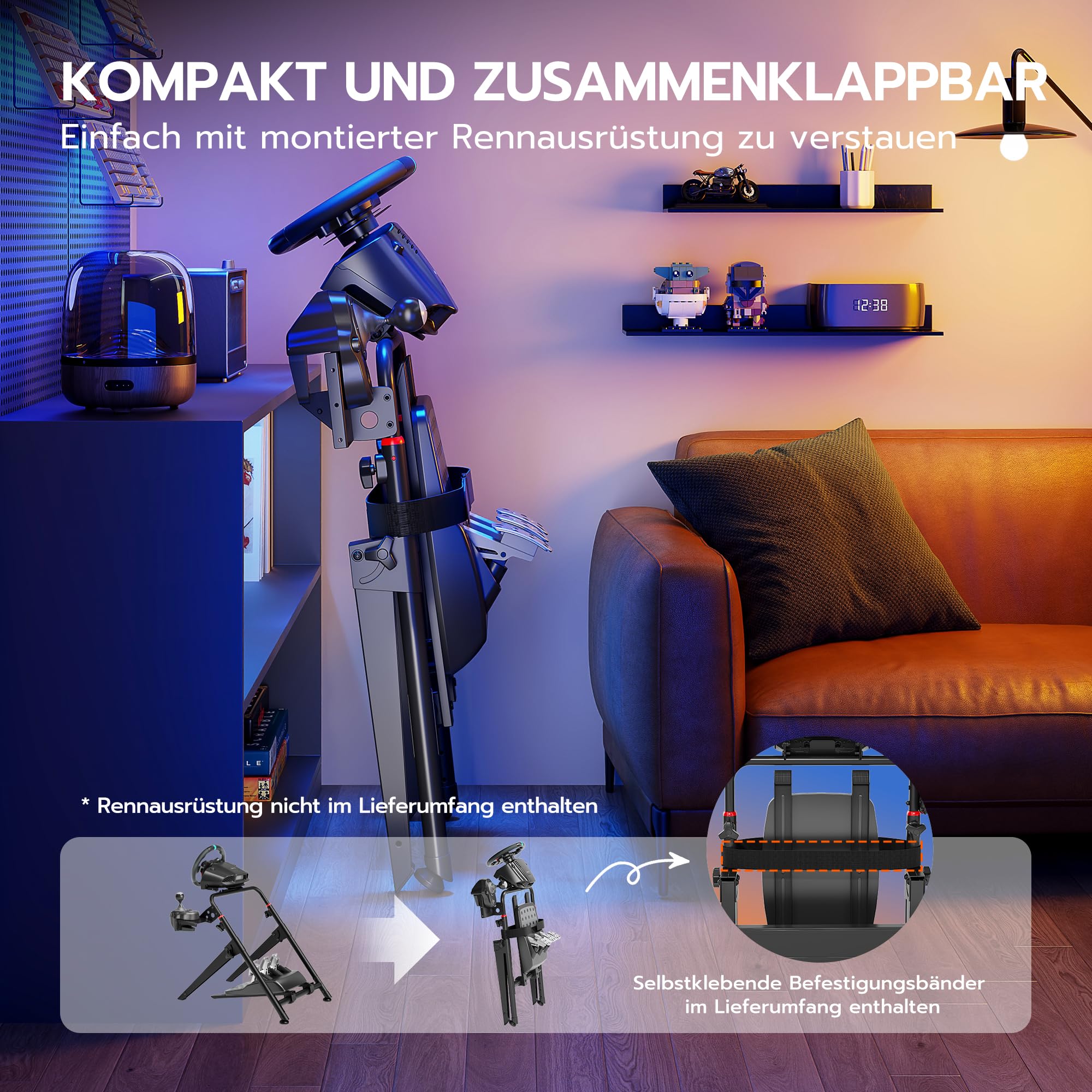 ARES WING Lenkradständer kompatibel mit Fanatec, Thrustmaster, Logitech, Moza, faltbares SIM Racing Cockpit für Lenkrad Gaming Wheel Stand, neigungsverstellbar für PS4 Xbox PC
