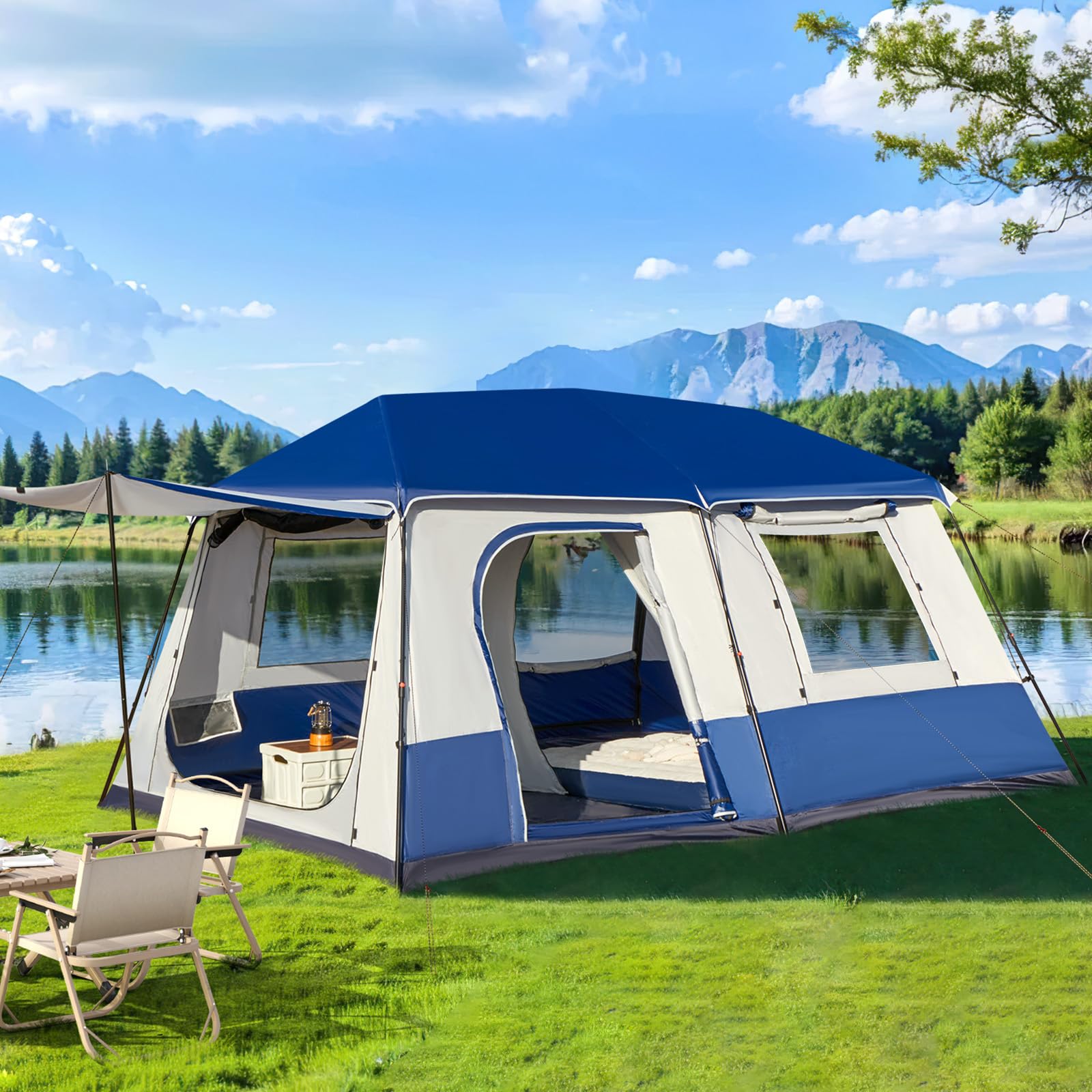 YOLENY Instant Cabin Tent 4/8 Person, Family Large Camping Tent, 60s Easy Setup with Rainfly & Waterproof Portable with Carry Bag for Family Activities, 4 Season