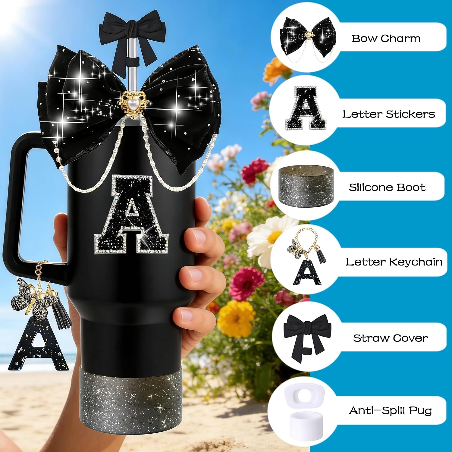 7PCS Tumbler Accessories Set for Stanley Cup Bow Straw Topper Boot image 2