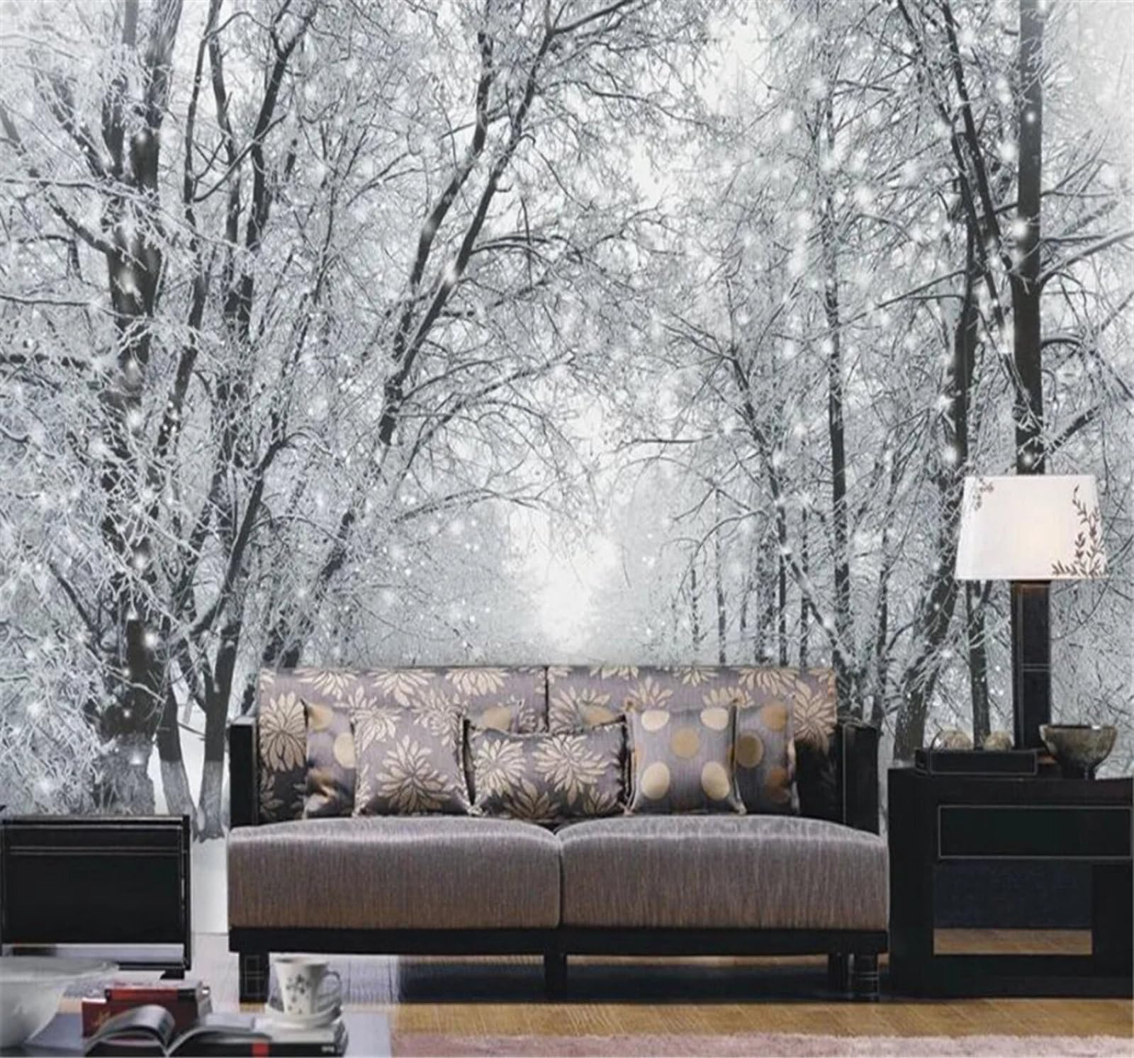 Xlming 430Cm×300Cm(B×H) Beautiful Three Dimensional Winter Forest Snowy Landscape 3D Wallpaper Silky Texture Home Study Office Grey Dining Room Sofa Bedroom Living Room Tv Backdrop-430Cm×300Cm