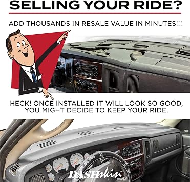 DashSkin Two Piece Molded Hard Plastic Dash Cover Compatible with 2002-2005 Dodge Ram (2003-2005 Ram 2500 & 3500) in Dark Slate Grey - Hard Molded Plastic Dashboard Cap