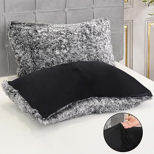 Miniatura 28 de Juego de funda de edredón de felpa esponjosa, tamaño Queen, juego de funda de edredón de terciopelo ultrasuave de lujo, 4 piezas