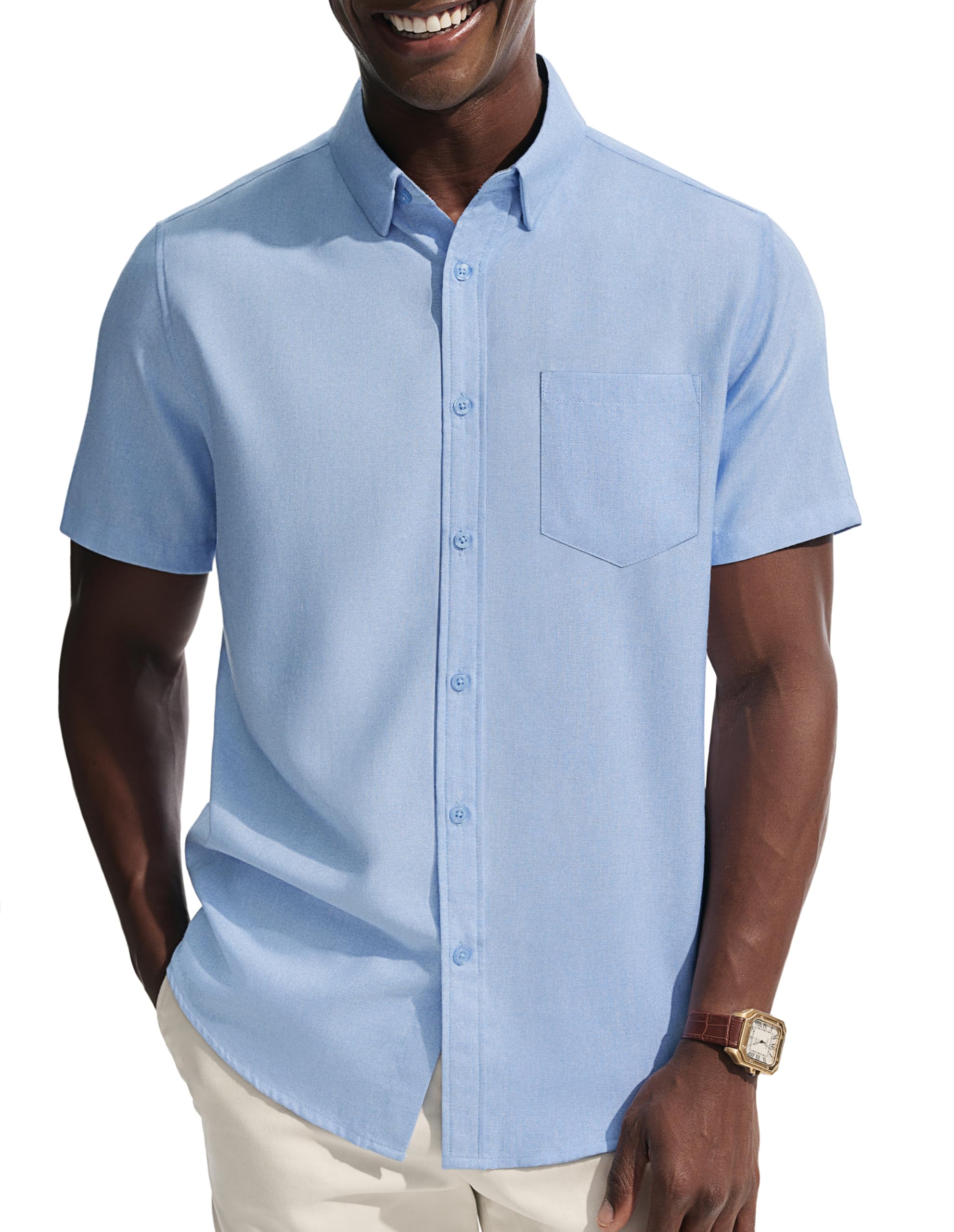 PJ PAUL JONES Mens Dress Shirt Casual Untucked Shirts Short Sleeve Button Down Shirt with Pocket