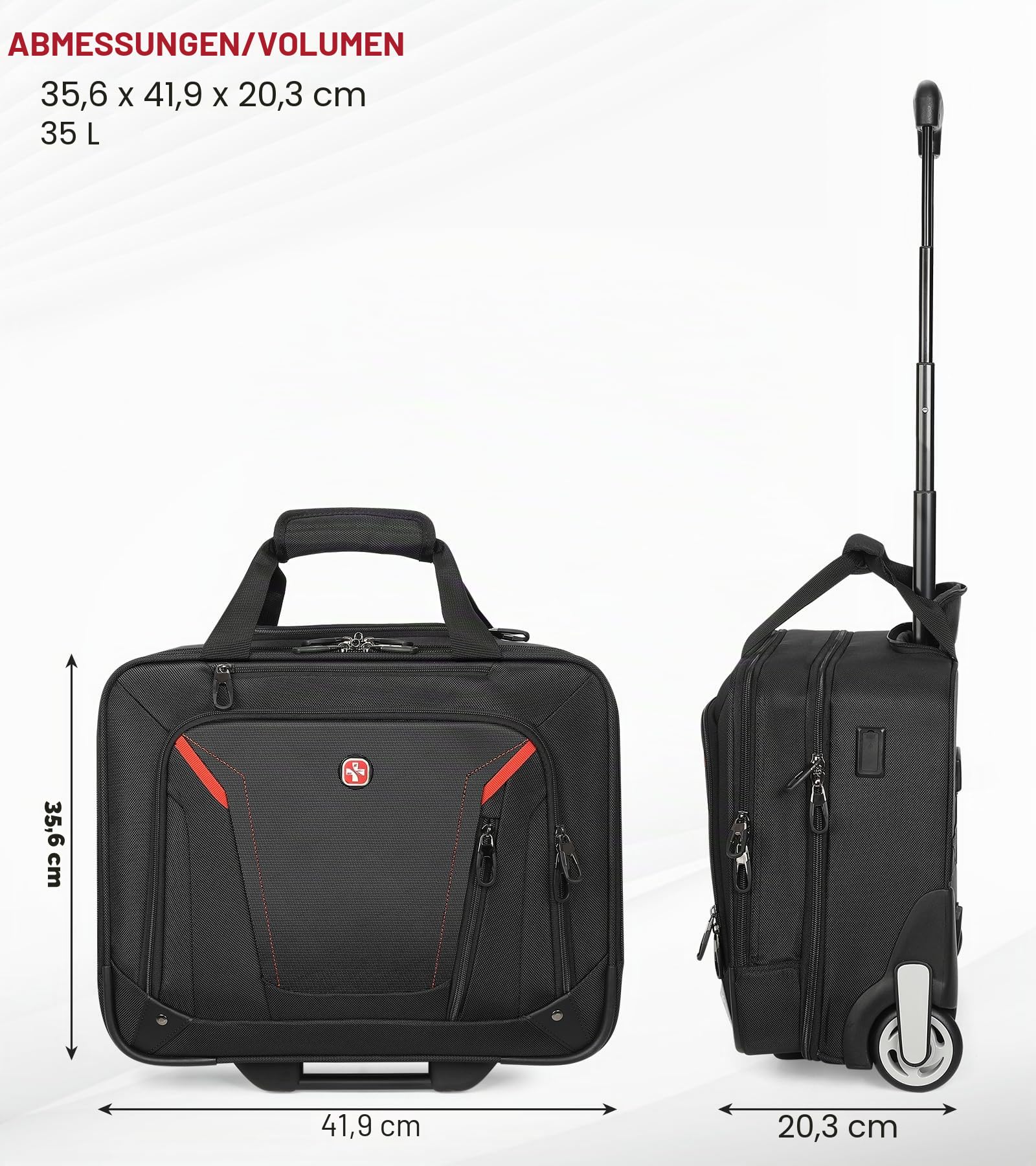star cloud Pilotenkoffer mit Rollen, Laptop Trolley mit Rollen 46×36×20 cm, wasserabweisender Business Trolley, Aktentasche mit Rollen Handgepäck für Geschäftsreisen Herren & Damen