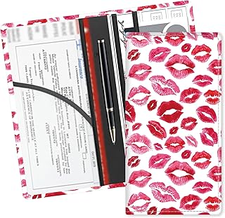 Leather Car Registration and Insurance Card Holder, Cute Car Accessories Vehicle Glove Box Car Organizer for Documents, Cards, License Luxury Red Lips