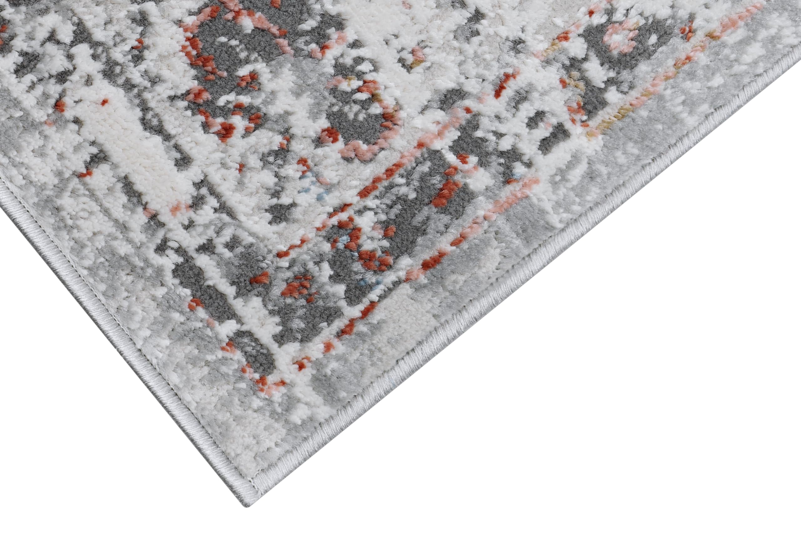 TAPISO Valley Teppich Kurzflor Hellgrau Rostbraun Blau Ornament 300 x 400 cm