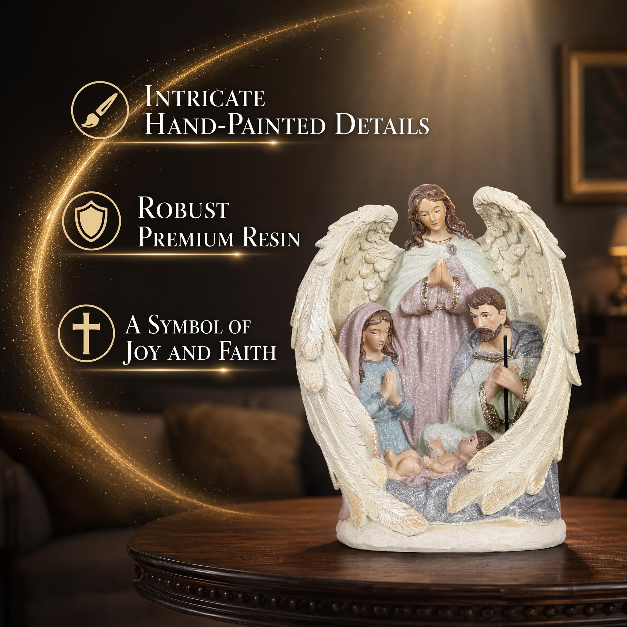 Oinas Statuetta della Sacra Famiglia 25,4 cm, decorazione natalizia – La nascita di Gesù Cristianesimo Resina Home Religious Decor
