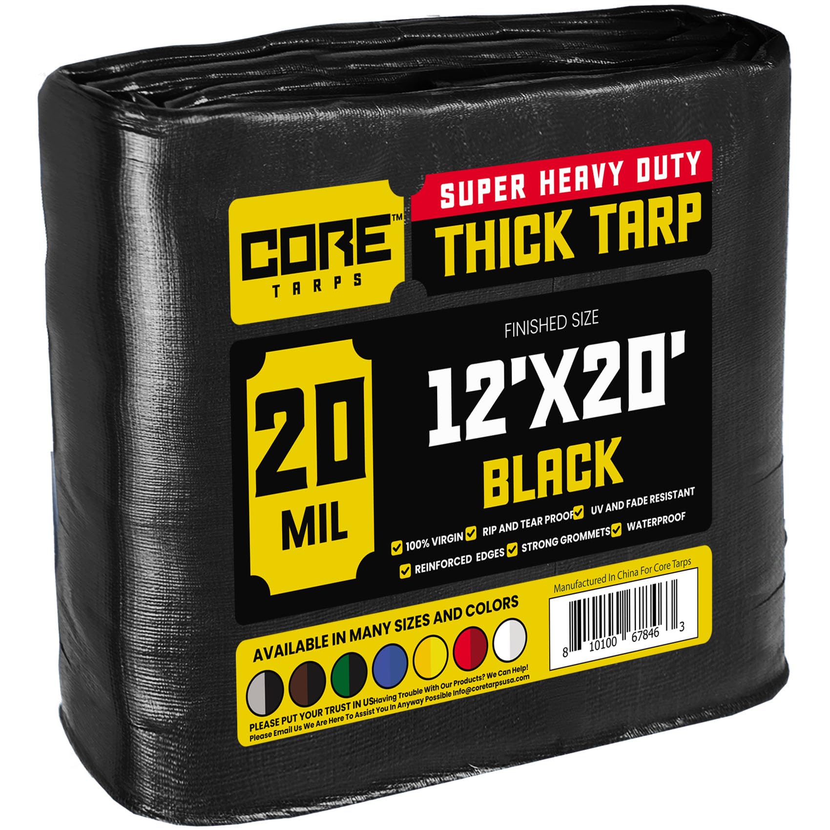 Core Tarps Extreme Heavy Duty 20 Mil Tarp Cover, Waterproof, UV Resistant, Rip and Tear Proof, Poly Tarpaulin with Reinforced Edges for Roof, Patio,