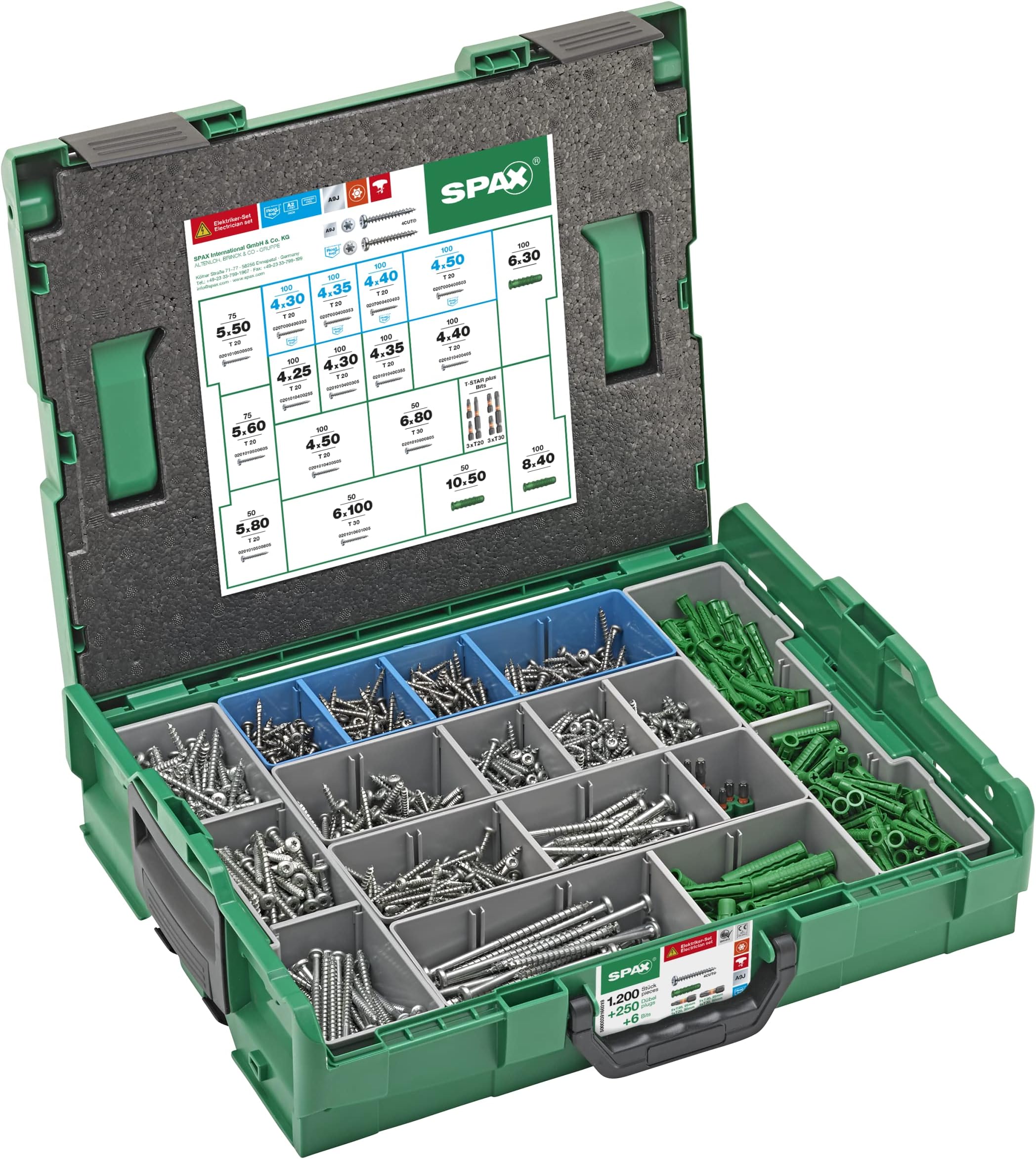 L-BOXX Large Electrician Set Including 1,200 Button Head Screws in 14 Dimensions, 250 Matching Dowels and 6 T-Star Plus Bits