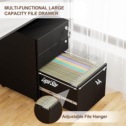 Miniatura 6 de Archivador móvil con 3 cerraduras, archivadores de 3 cajones para oficina en casa, archivador de metal debajo del escritorio para A4cartalegal, con