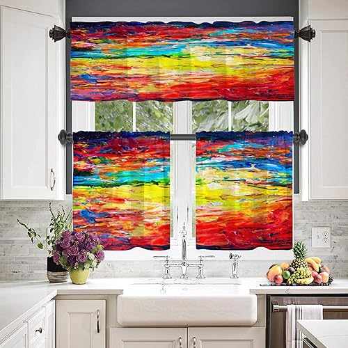 Miniatura 210 de Cenefas de cocina modernas con patrón de cobre marrón dorado para ventanas, cenefas opacas abstractas de marcas de arañazos y cortinas opacas