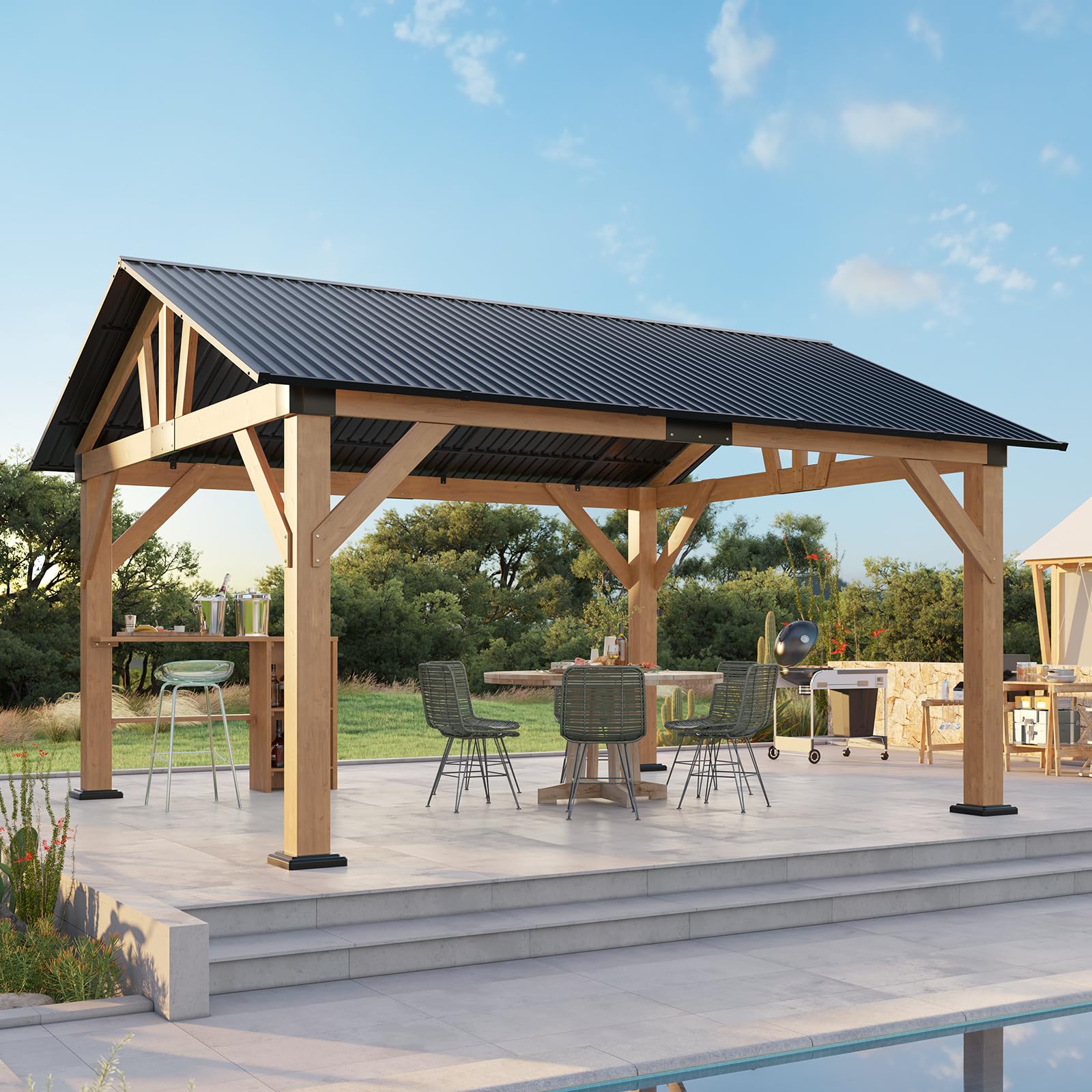 Amazon.com : LUXOAK 13x15 FT Wood Gazebo, Hardtop Pergola with