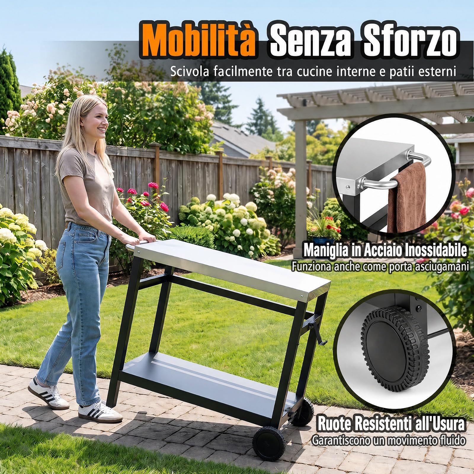 COSTWAY Carrello per Barbecue a 2 Ripiani con Ruote, 90 x 59 x 81 cm
