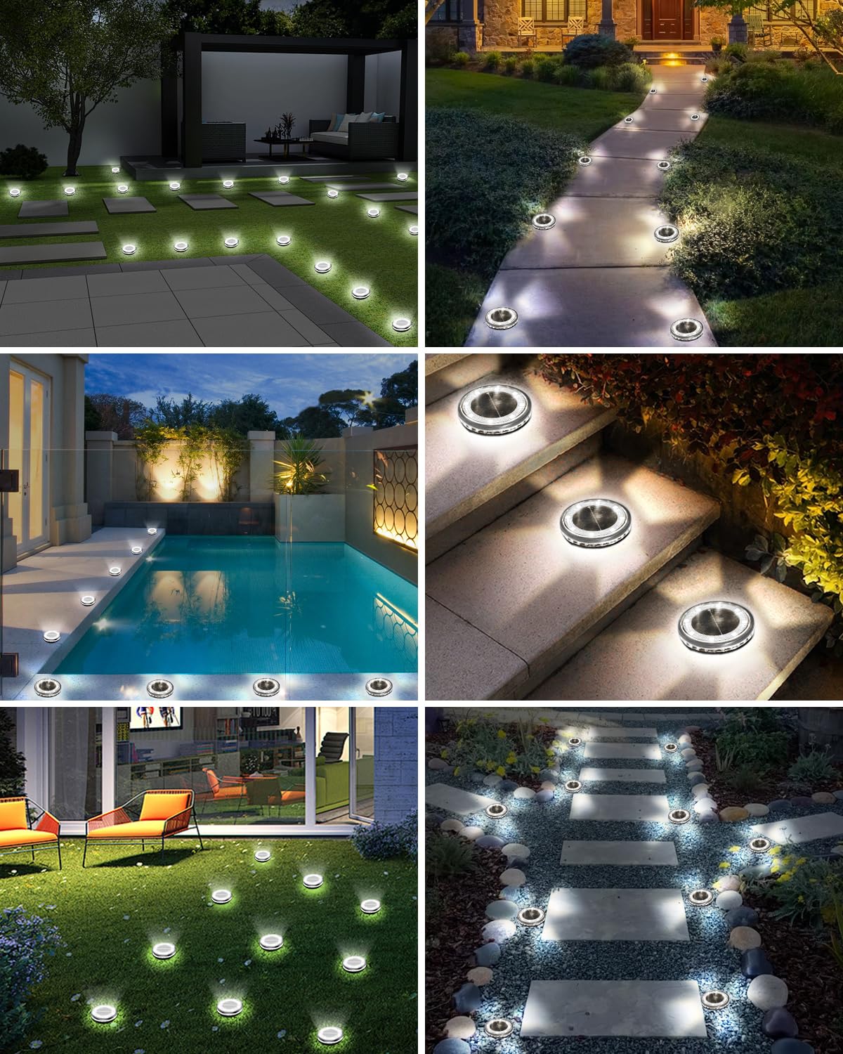 Bowfar 18 pezzi Luci Solari per Esterni, 12 LED Lampade Solare da Terra Bianco Freddo Luci da Giardino, Faretti Sepolta Solari Impermeabili IP65 per Prato, Marciapiede, Patio, Vialetto