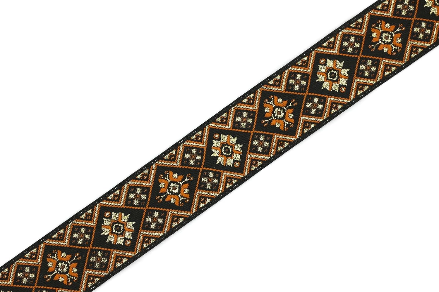 11 Yard Spool 0.98 inch Wide Black Orange Geometric Ribbon Geometric Jacquard Craft Supplies Vintage Jacquard Ribbon 25975