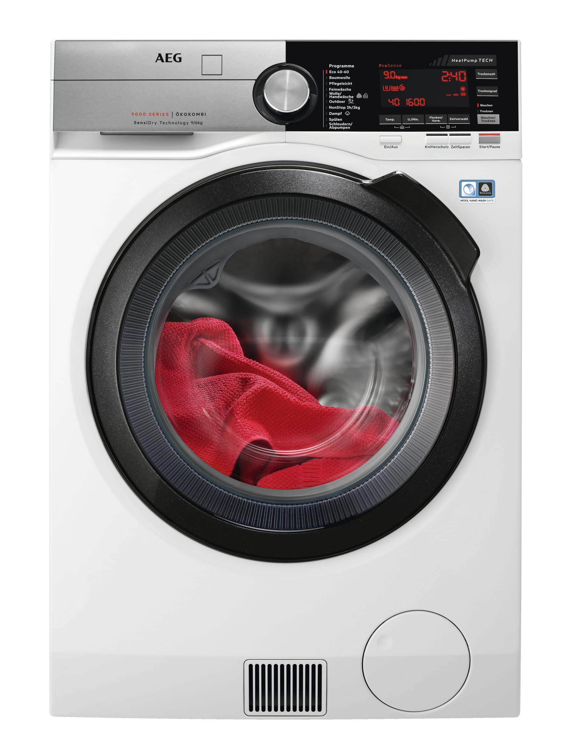 AEG Waschtrockner mit Wärmepumpe, 9 kg Waschen, 6 kg Trocknen, EEK C/A, Serie 9000 AbsoluteCare - Schonend Trocknen selbst Wolle & Seide, Dampf-Programm – Weniger Bügeln, 1600 U/min, L9WEF80690