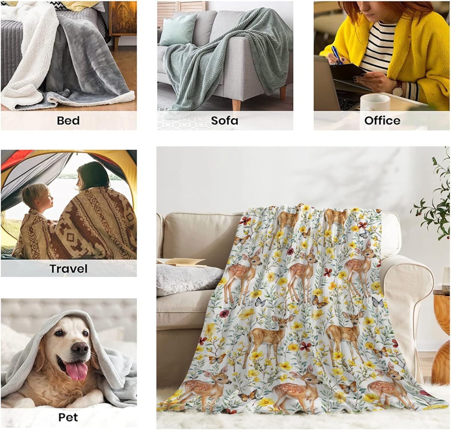 Deer Blanket Ultra Soft Throw for Women Men, Decor for Couch Sofa Bed All Seasons, Blankets for Camping Travel Living Room Bedroom, 40"x50"-Throw Size for Kids
