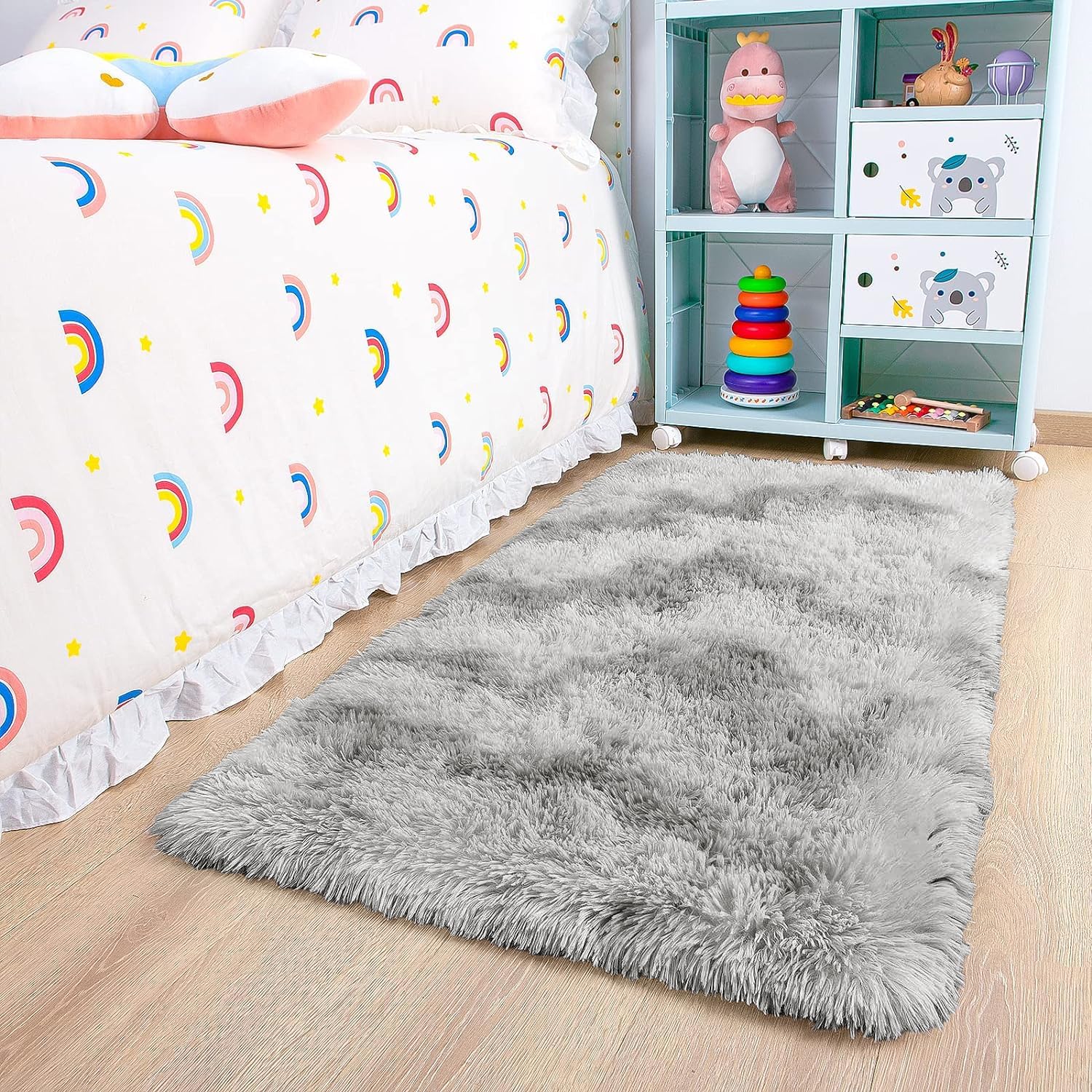 Oxford Homeware Rugs Living Room Small 50x80 CM, Tie-Dye Light Grey Area Rugs for Bedroom Anti Slip