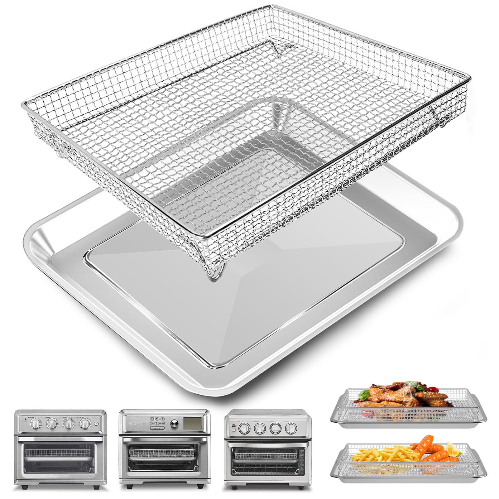Air Fryer Tray Replacement Parts for Cuisinart TOA-60 TOA-65 TOA-70 Toaster Convection Oven, 12.4 * 11'' Non-stick Mesh Stainless Steel Basket Wire Rack Accessories Parts, Dishwasher Safe