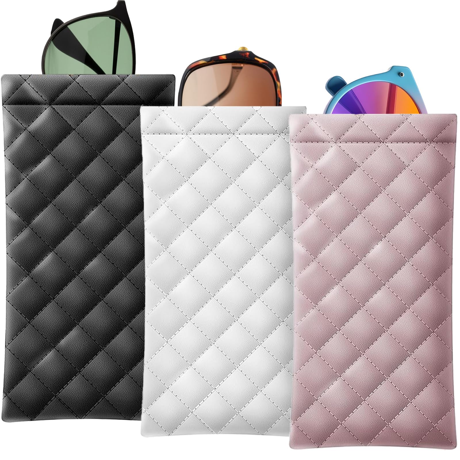 3 Pcs Soft Glasses Case for Women and Men, Portable Slim Soft Glasses Pouch Squeeze Top to Open Leather Sunglasses Case Eyeglasses Case Protective Glasses Holder-image-47