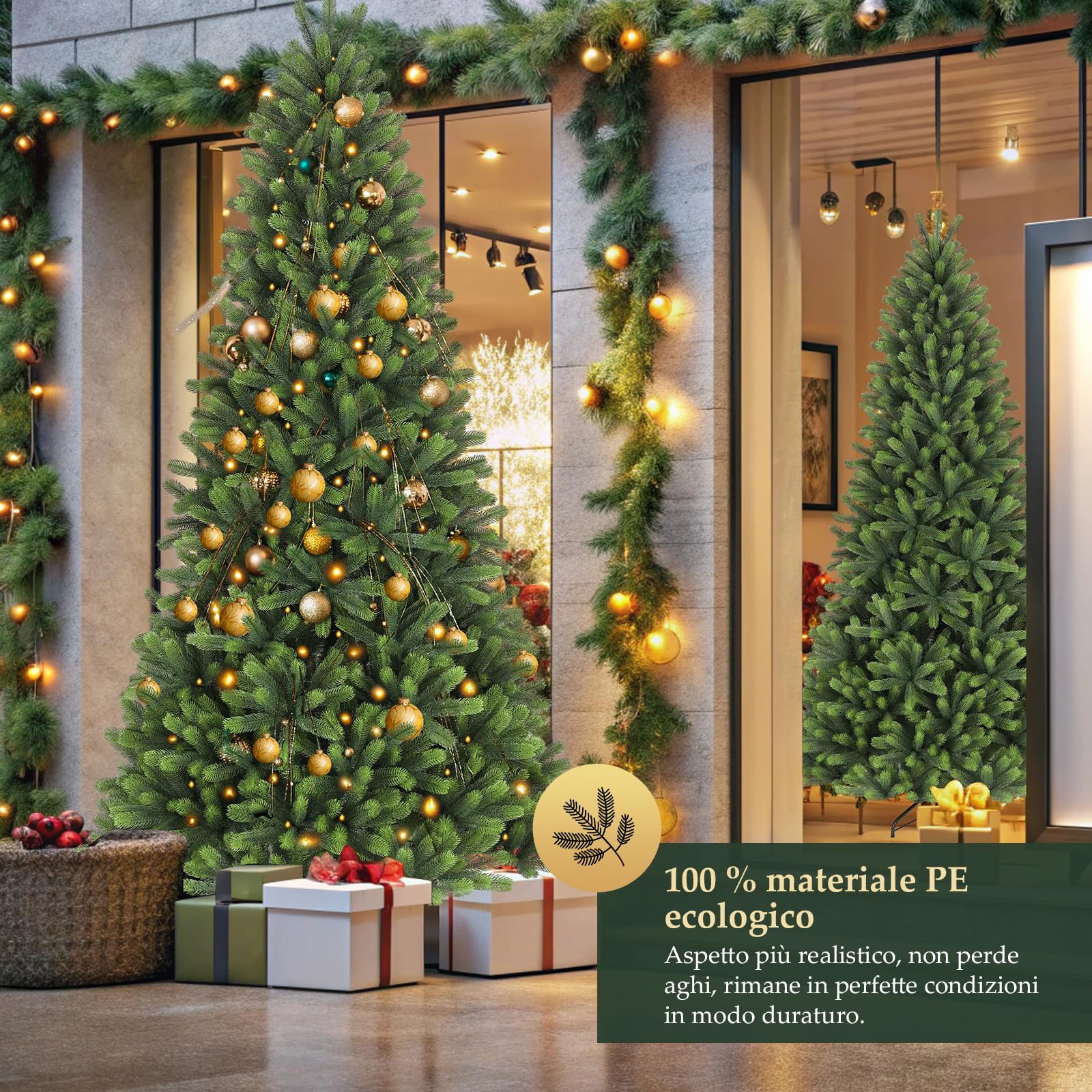 SALCAR Albero di Natale Artificiale 180 cm, Abete di Natale Folto con Guanti e 100% PE Punte per Rami, Supporto in Metallo, Montaggio Rapido, Ignifugo
