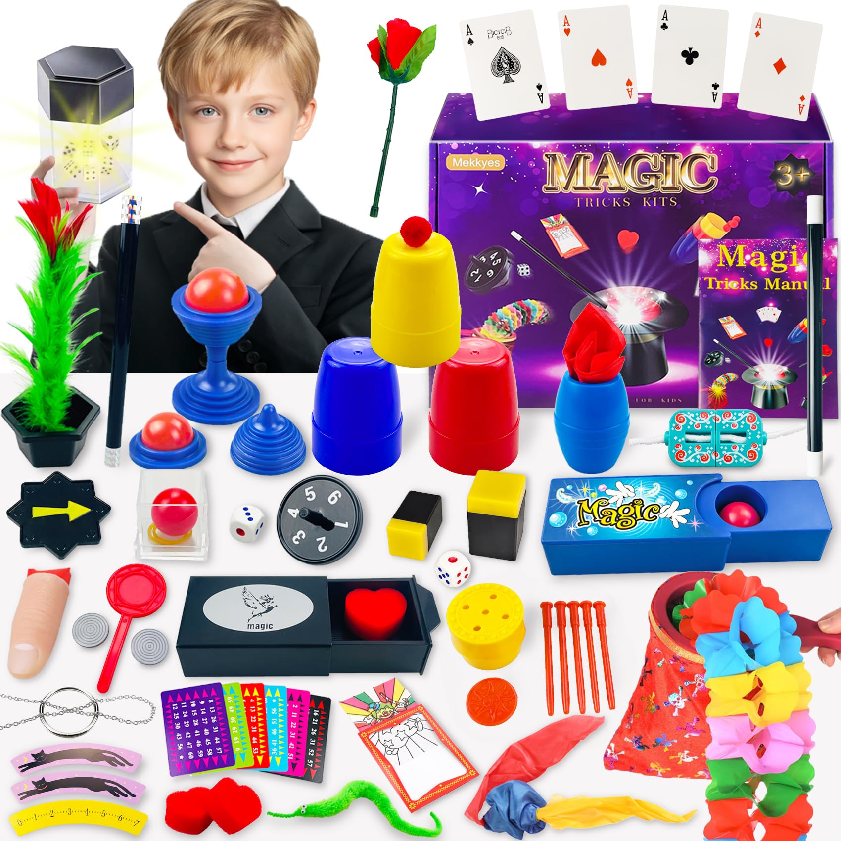 Mekkyes Giochi di Magia per Bambini - 80+ Giochi Bambini con Bacchetta Magica & Istruzioni, Trucchi di Magia, 3-12 Anni