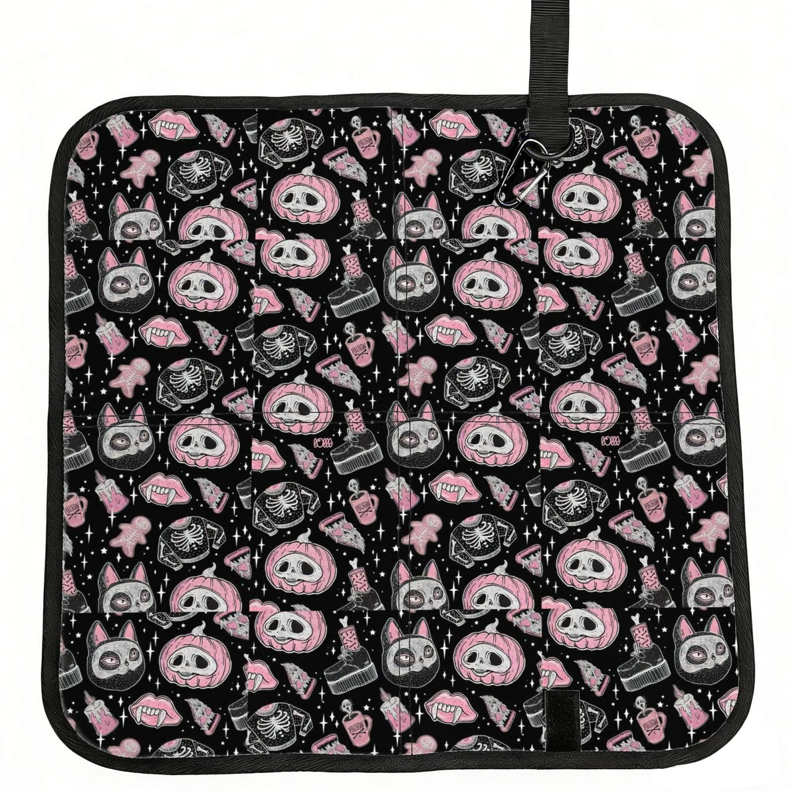 SDEGTHO Halloween Pumpkin Cat Printed Foldable Seat Pad with Closure, Lightweight Cushion for Airplane Travel Camping