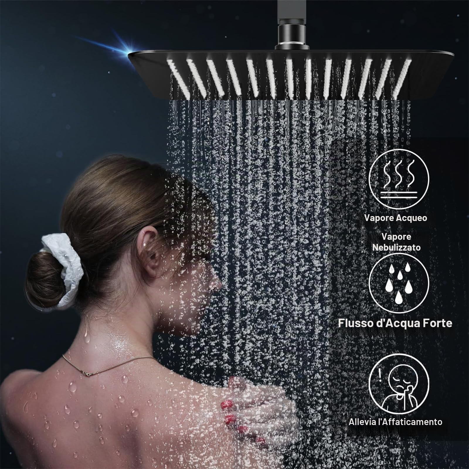 Soffione doccia a pioggia 12 pollici quadrato acciaio inox 304 30x30 cm finitura cromata spazzolata