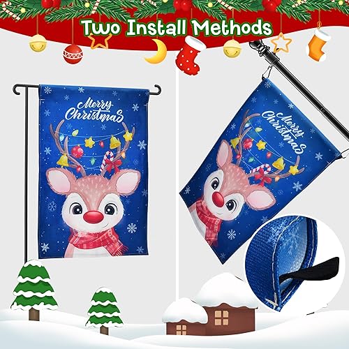 Miniatura 5 de Bandera de jardín de Navidad, linda bandera de jardín de invierno con ciervos para decoraciones al aire libre, divertida bandera de patio con doble