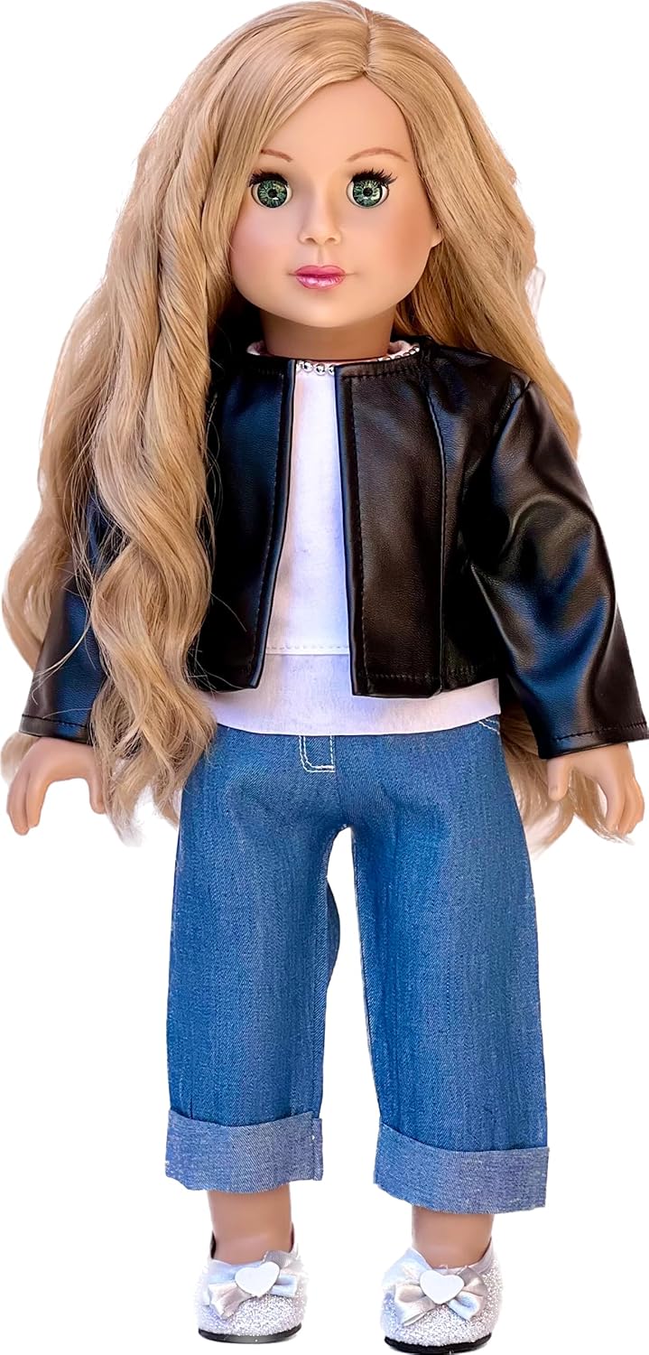 Ultimate Playset - Clothes Fits 18 Inch Doll - 6 Piece - Mix and Match Outfits with Shoes - Swim Suit, Skirt, Blouse, Pants, Leather Jacket and Shoes. (Dolls Not Included)