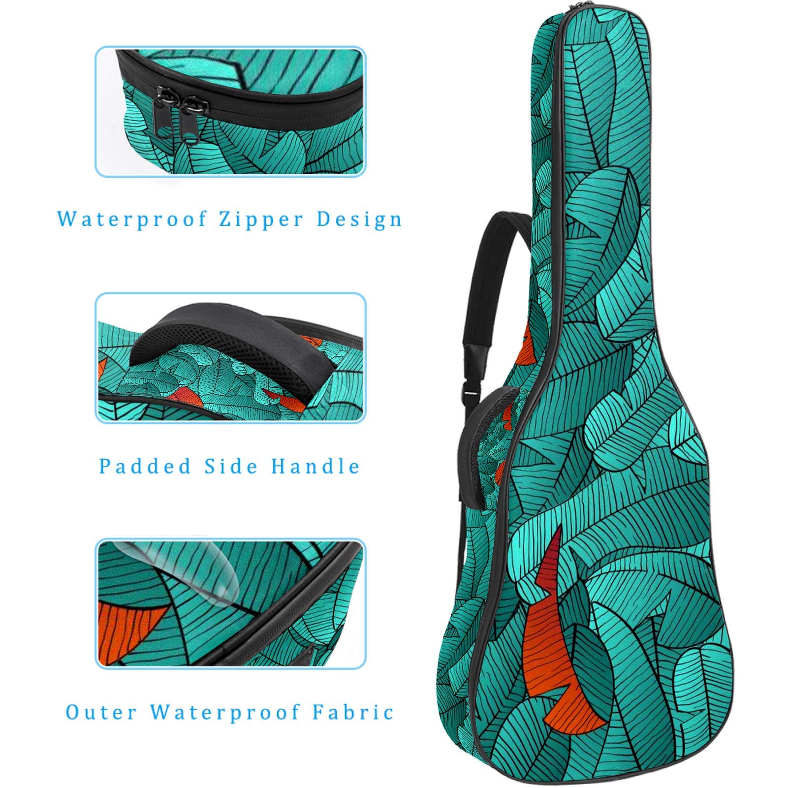 Gitarrentasche mit Reißverschluss, wasserdicht, weich, für Bassgitarre, Akustik- und klassische Folk-Gitarre, bunt, tropisch