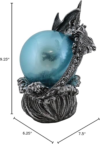 Miniatura 9 de Ebros Gift Vórtice plateado océano dragón montando olas con esfera LED colorida orbe luz estatuilla 9 pulgadas H Calabozos y dragones medieval