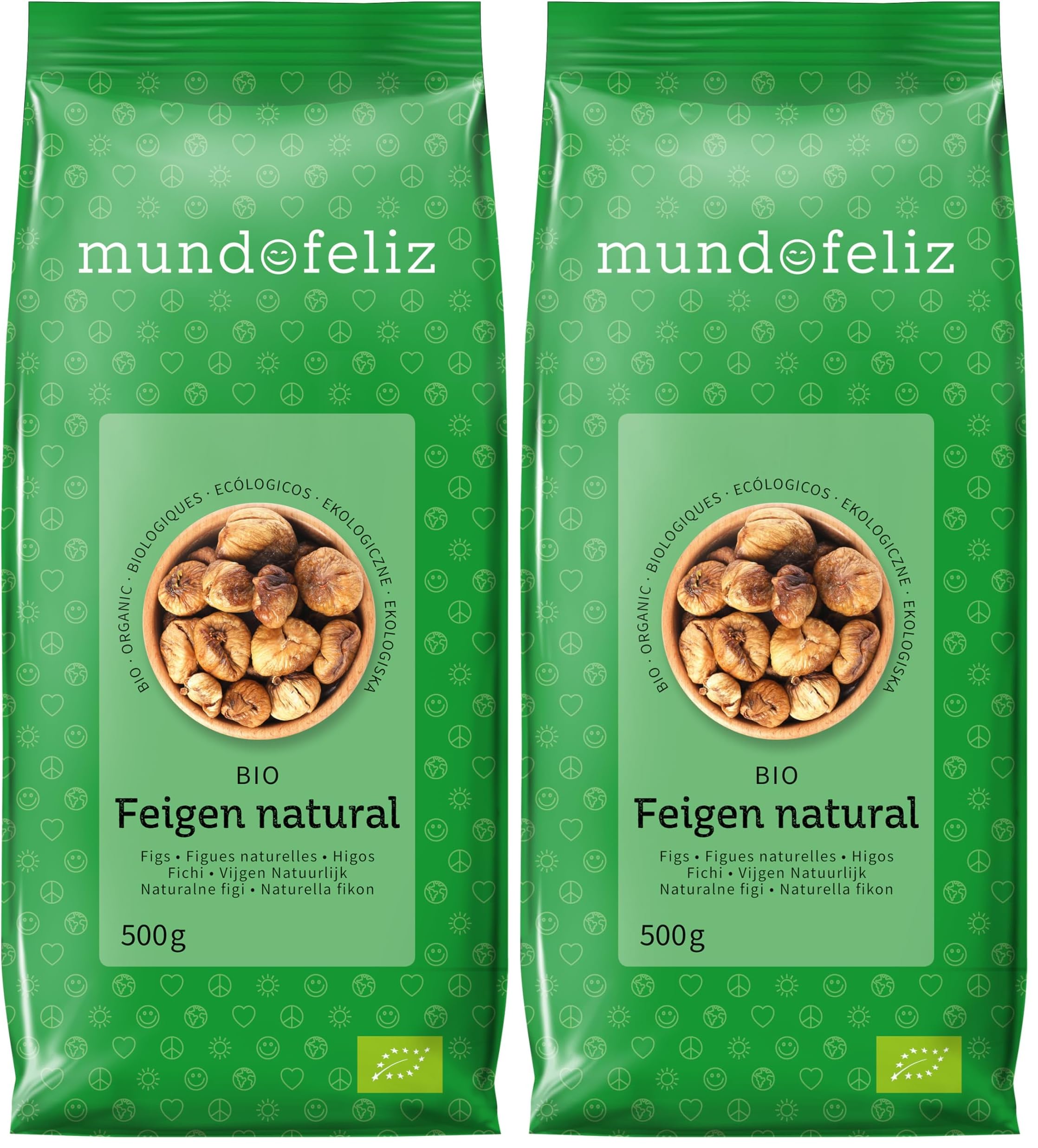 Mundo Feliz Trockenfeigen aus Bio-Anbau, 2 x 500 g (Packung mit 2)