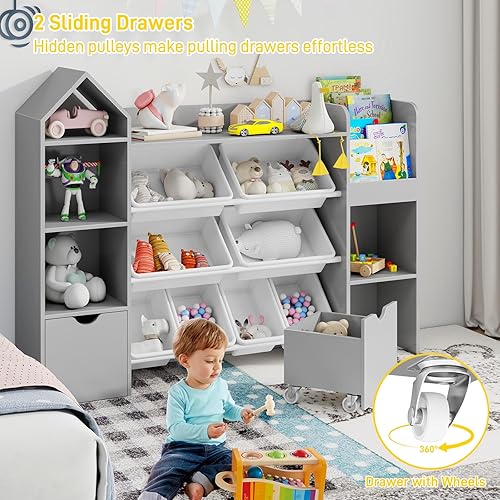 Miniatura 5 de Vabches Organizador de juguetes para niños con 8 cubos de juguetes extraíbles, organizadores de almacenamiento de juguetes de 4 niveles con 4 cubos