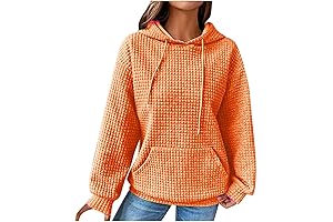 Hoodies For Women Casual Lightweight Pullover Waffle Solid Long Sleeve Drawstring Tops...
