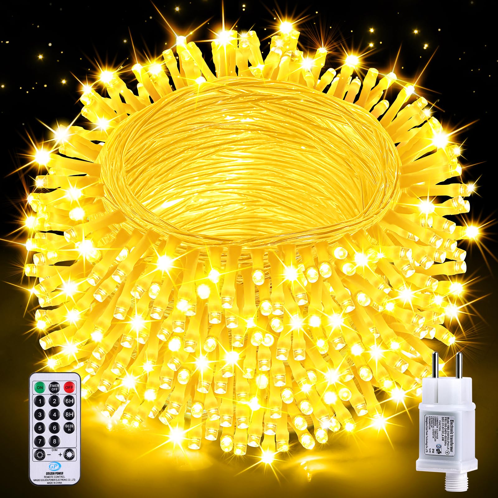 Auriostar Luci Natale Esterno, 20m 200LEDs Impermeabile IP44 Catena Luminosa Esterno, 8 Modalità Luci LED per Interno/Esterno Decorative Natalizie Albero di Natale Nozze Compleanno (Bianco Caldo)
