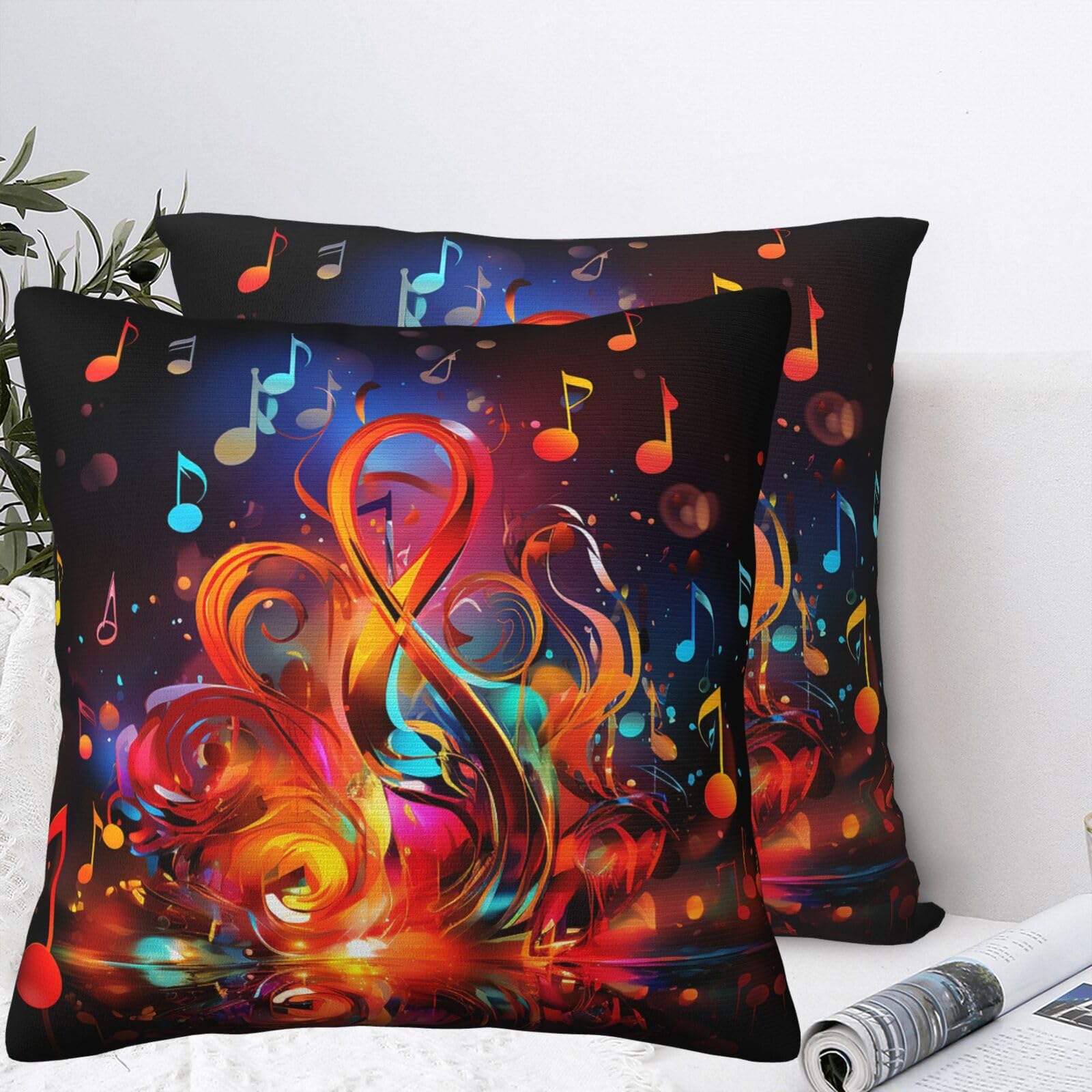 QMKFWT Colorful Music Clef Plush Throw Pillow Covers 22"X22",Soft Cozy Couch Cushion Covers Decorative Pillow Cases for Holiday Home Bedroom Sofa Decors