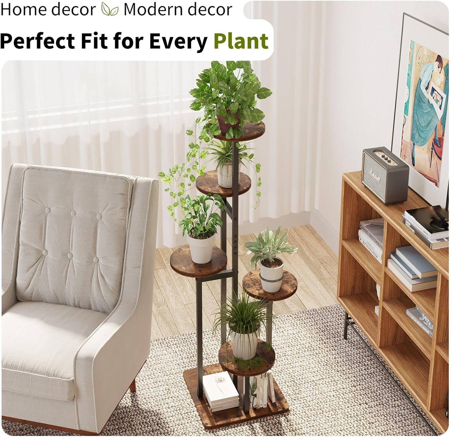 5 Tier Plant Stand Indoor, Tiered Plant Stands for Indoor Plants Multiple, Corner Flower Stand for Living Room, Multi-Layer Vintage Design Plant Shelf