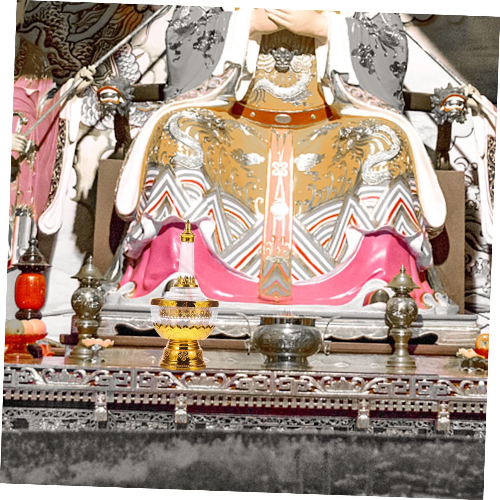 3 Sets Wasserversorgungsbecher, Tropfflasche, heiliger Becher, Fengshui-Klangschale, Feng Shui-Anbetungsschale, Tempel, Kupferschale, Meditationsschale, thailändisches Opfertablett, Kunststoff, Messin