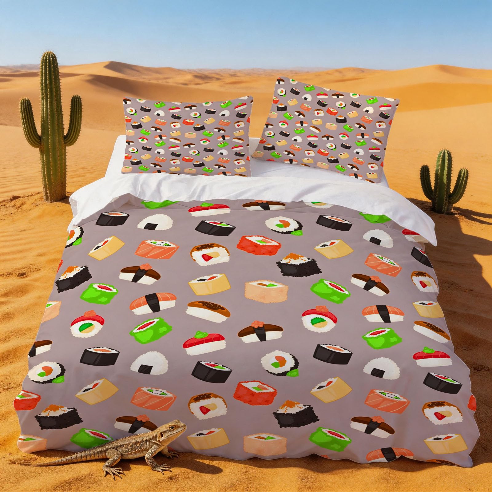 Set de housse couette microfibre doux motif sushi 200x200 pour un entretien facile sans pli