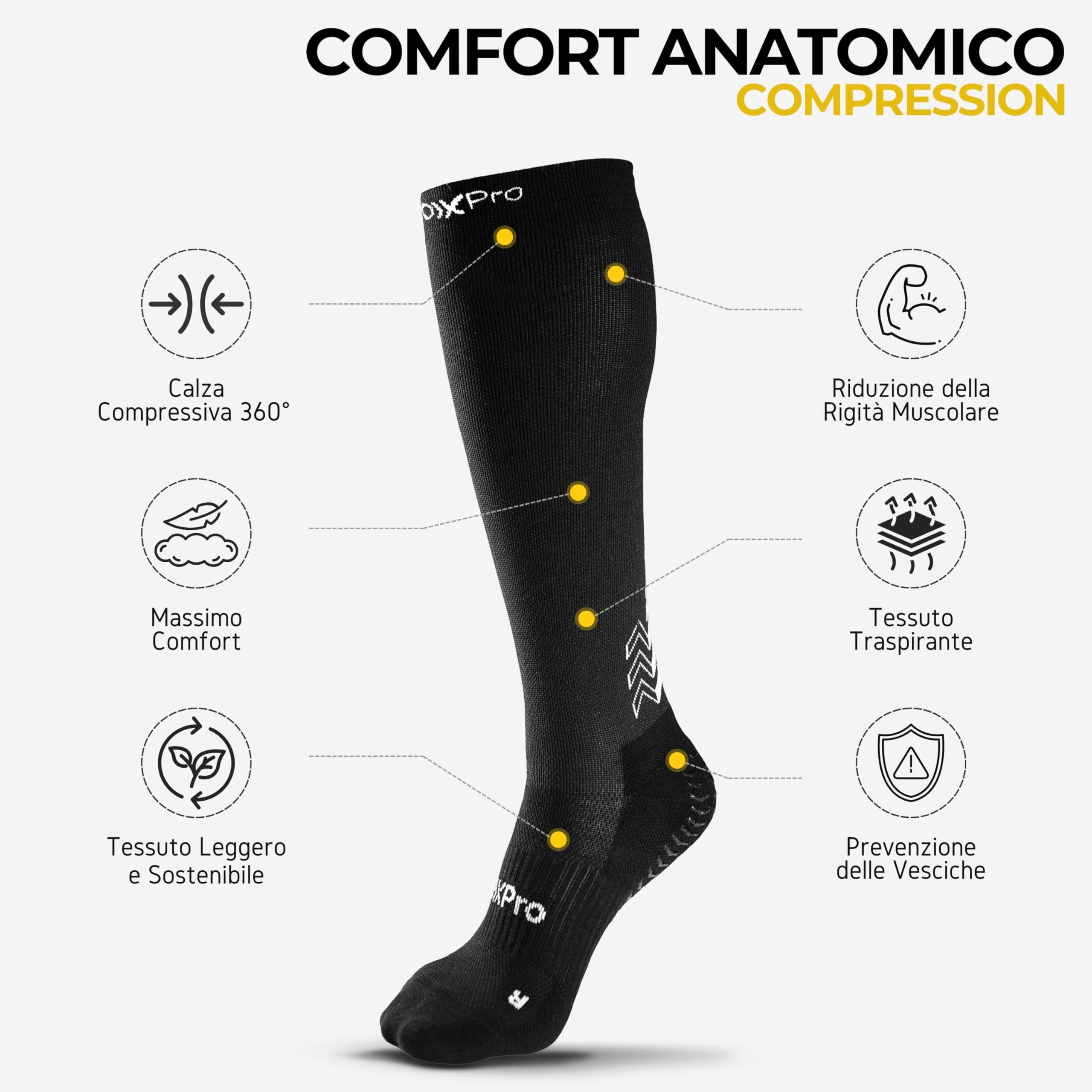 GEARXPro - Calza a Compressione - Doppio Grip - Migliora il Flusso Sanguigno - Stabilità, Controllo e Traspirabilità, Calze Calcio e Running