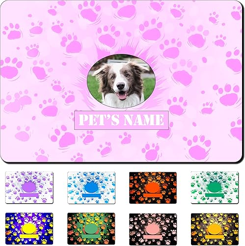 Miniatura 10 de Tapete de agua personalizado para alimentos de mascotas con nombre de la mascota, parte trasera antideslizante, tapete personalizado para